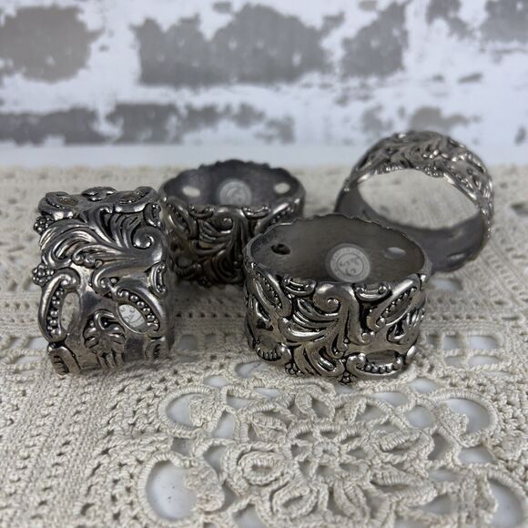Godinger Silver Art Co Baroque Rococo LTD Set Of 4 Napkin Rings GSA Holders - Picture 2 of 11